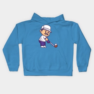 Man Playing Golf Cartoon Kids Hoodie